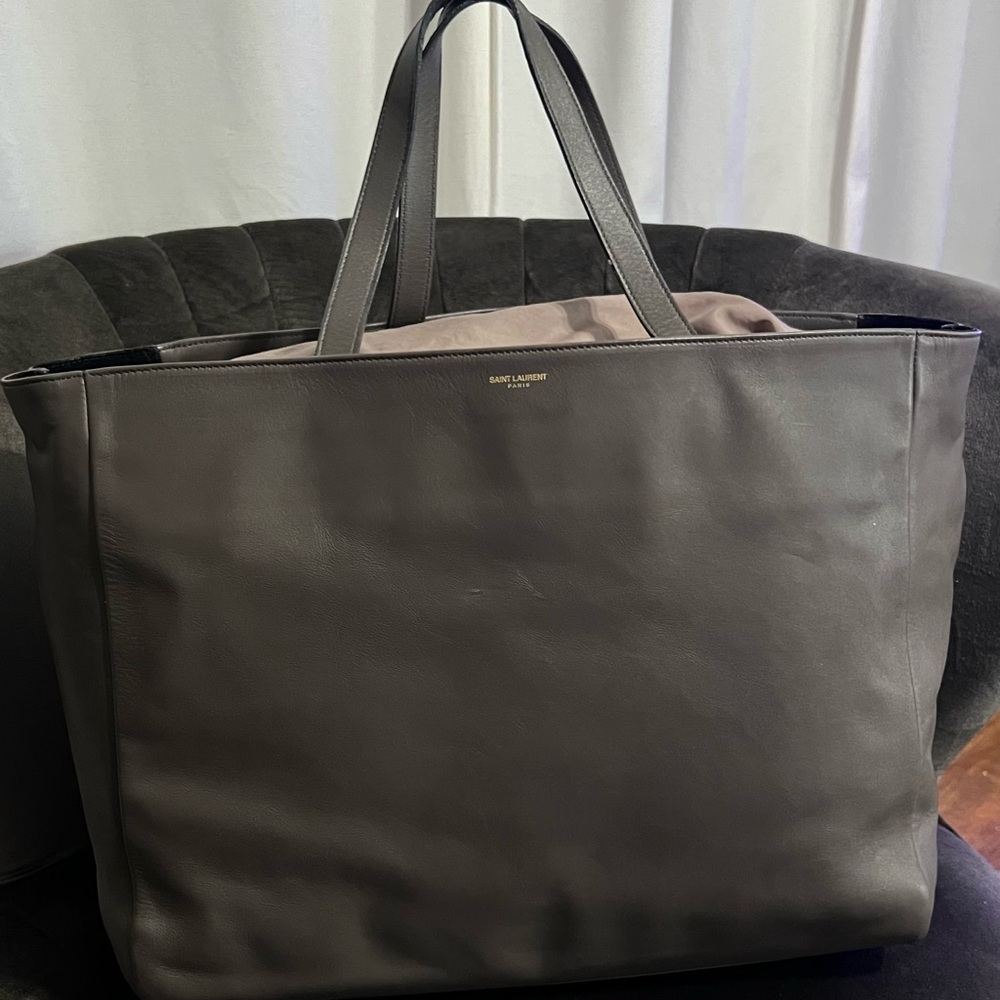 Saint Laurent Gray Leather Blackbsuede Tote Bag